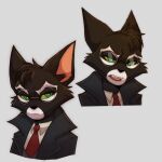  2023 anthro black_body black_fur bust_portrait cheek_tuft clothed clothing domestic_cat eyewear facial_tuft felid feline felis fur glasses green_eyes green_sclera head_tuft hi_res inner_ear_fluff lackadaisy looking_at_viewer male mammal mordecai_heller necktie open_mouth portrait solo teeth tuft webcomic white_body white_fur zombieeparty 