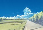  absurdres blue_sky cloud contrail cumulonimbus_cloud field hati_98 highres no_humans original road scenery sky summer tree 
