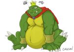  2014 anthro belly big_belly canson cape claws clothing crocodilian crown cuff_(restraint) donkey_kong_(series) fangs grumpy headgear king_k._rool kremling looking_at_viewer male mostly_nude navel nintendo nipples obese obese_anthro obese_male overweight overweight_anthro overweight_male reptile restraints scales scalie shackles signature sitting solo teeth toe_claws 