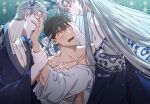  3boys bishounen blush brown_eyes brown_hair hands_on_another&#039;s_face headband ilay_riegrow jeong_taeui licking licking_hand long_hair male_focus multiple_boys o_ssion open_mouth passion_(manhwa) short_hair white_hair white_headband yaoi 
