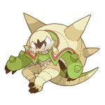  animal_focus brown_eyes chesnaught commentary_request frown lowres no_humans pokemon pokemon_(creature) shell simple_background sitting solo spikes tail towa_(clonea) white_background 