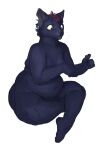  2021 anthro belly blue_body blue_fur cettus crossed_legs domestic_cat felid feline felis female fur hi_res highlights_(coloring) mae_borowski mammal night_in_the_woods nude overweight overweight_anthro overweight_female red_highlights simple_background sitting solo white_background wide_eyed 