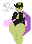  anthro bodysuit clothing dot_eyes female generation_9_pokemon gloves green_body handwear hi_res nintendo no_shading notdeerly pokemon pokemon_(species) simple_background skinsuit smoliv solo tight_clothing 