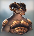  anthro baldur&#039;s_gate bronze_scales bust_portrait dragon dragonborn_(dnd) dungeons_and_dragons hasbro horn lintufriikki male pecs portrait shirtless solo wizards_of_the_coast 