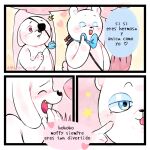  2023 anthro bear biped blue_eyes blush bow_tie comic dialogue duo eye_patch eyes_closed eyewear gisllays gregorio_(unicorn_blood) humanoid_hands mammal moffy_(unicorn_blood) spanish_text text unicorn_blood_(short_film) white_body 