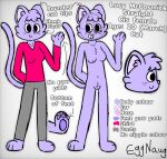  2023 anthro artist_name blush breasts colored digital_drawing_(artwork) digital_media_(artwork) domestic_cat duo eggnaug english_text exposed_breasts felid feline felis female full-length_portrait genitals gesture happy hi_res lucy_(eggnaug) male male/female mammal model_sheet nude pawpads paws portrait pussy signature simple_background sketch smile text url watermark waving wholesome 