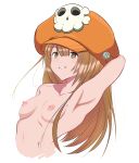  anchor_symbol armpits breasts guilty_gear hat long_hair looking_at_viewer may_(guilty_gear) nude orange_eyes orange_hair potesala skull_and_crossbones small_breasts white_background 