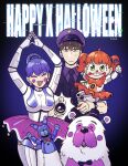  1boy 2girls absurdres anya_(spy_x_family) ballora_(fnaf) ballora_(fnaf)_(cosplay) bon_bon_(fnaf) bond_(spy_x_family) circus_baby_(fnaf) circus_baby_(fnaf)_(cosplay) closed_eyes clown cosplay crossover dog father_and_daughter findoworld five_nights_at_freddy&#039;s five_nights_at_freddy&#039;s:_sister_location flashlight funtime_freddy funtime_freddy_(cosplay) grin halloween happy_halloween hat highres holding holding_flashlight holding_microphone husband_and_wife michael_afton michael_afton_(cosplay) microphone mother_and_daughter multiple_girls smile spy_x_family sweatdrop top_hat twilight_(spy_x_family) yor_briar 