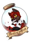  anthro badge blaze_wolf canid canine canis chibi clothing gesture healing_potion hi_res magic_potion male mammal paramedic potion_bottle rayray_wolfie solo thumbs_up uniform wolf 