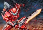  1other armor chain-link_fence character_name engine_blade fence fighting_stance glowing glowing_hot glowing_weapon helmet holding holding_sword holding_weapon kamen_rider kamen_rider_accel kamen_rider_w kongcool sword tokusatsu weapon 