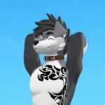  3d_(artwork) canid canine canis collar digital_media_(artwork) happy humanoid low_res male mammal rexxysan sfw smile tattoo wolf 