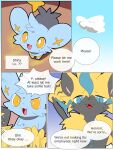  absurd_res begging comic duo feral generation_4_pokemon generation_7_pokemon hi_res humanoid intersex legendary_pokemon male maleherm nintendo okazu pokemon pokemon_(species) shinx speech_bubble text zeraora 