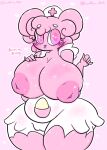  &lt;3 5_fingers anthro areola big_breasts blissey blush breasts clothing egg female fingers generation_2_pokemon genitals hair hat headgear headwear hi_res huge_breasts inverted_nipples lewdchuu_(artist) nintendo nipples nurse_clothing nurse_hat nurse_headwear pink_body pink_eyes pink_hair pokemon pokemon_(species) puffy_areola pussy simple_background solo 