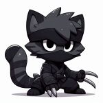  ai_generated anthro domestic_cat felid feline felis fur grey_body grey_fur hair looking_at_viewer male mammal metal_claws ninja simple_background solo warrior white_background 