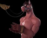  3d_(artwork) 5_fingers abs angry anthro biceps biped bit_gag black_background bound bridle brown_body brown_fur brown_hair clothed clothing digital_media_(artwork) equid equine fingers floating_hands fur gag gradient_fur grippusavium hair harness hi_res holding_object horse kenneth_(sosya142) looking_at_another male mammal multicolored_body multicolored_fur muscular muscular_anthro muscular_male pecs rope simple_background solo_focus submissive submissive_male topless topless_male two_tone_body two_tone_fur white_body white_fur 