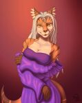  3_tails absurd_res anthro bra brown_body brown_fur canid canine claws clothing collarbone female fox fur grey_hair hair hi_res mammal multi_tail orange_body orange_eyes orange_fur pupils sacrificabominat sakura_(sacrificabominat) slit_pupils solo tail underwear undressing 