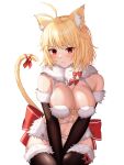  1girl absurdres animal_ear_fluff animal_ears antenna_hair arcueid_brunestud bare_shoulders bell between_legs bikini black_gloves black_thighhighs blonde_hair blush bow breasts breasts_squeezed_together cat_ears cat_tail commentary_request cosplay elbow_gloves embarrassed fate/grand_order fate_(series) fur-trimmed_gloves fur-trimmed_thighhighs fur_bikini fur_collar fur_scarf fur_trim gloves hand_between_legs highres invisible_chair large_bow large_breasts looking_at_viewer mash_kyrielight mash_kyrielight_(dangerous_beast) mash_kyrielight_(dangerous_beast)_(cosplay) navel purple_bikini red_eyes revealing_clothes ribbon short_hair sitting small_breasts solo sorugi_park swimsuit tail tail_bell tail_ornament tail_ribbon thighhighs tsukihime v_arms waist_bow white_bikini 