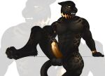  anthro balls black_body black_fur black_pawpads erection felid fur genitals hi_res jaguar looking_at_viewer male mammal melanistic mgangalion muscular muscular_anthro muscular_male nue pantherine pawpads smile solo spots spotted_body spotted_fur teeth 
