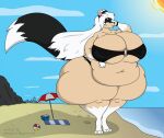  2015 anthro ball beach beach_ball beach_towel beach_umbrella belly big_belly big_breasts bikini breasts building canid canine clothing cloud cooler copyright_symbol deep_navel digital_media_(artwork) female fox fur hair huge_breasts huge_thighs inflatable macro mammal midnight_(angel-of-life) navel obese obese_anthro obese_female overweight overweight_anthro overweight_female satsumalord seaside sky solo sun swimwear symbol tan_body tan_fur thick_thighs towel water white_body white_fur white_hair 