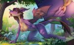  anthro anus blush breasts brown_hair dragon female fingering genitals hair membrane_(anatomy) membranous_wings nipples nude purple_body pussy solo tail tongue tongue_out vaginal vaginal_fingering wings yakovlev-vad 