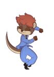  andromorph_(lore) animated anthro auburn_hair blue_clothing blue_eyes brown_body brown_fur clothing dancing footwear fur hair iemier lackadaisy male mammal mustelid necktie otter shoes small_ears smile solo suit tail tail_motion vanessowisk webcomic 