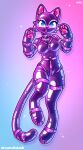  anthro bdsm blue_eyes bondage bound breasts clothing dreamatdusk eyewear felid feline female glasses glistening glistening_body gloves handwear harness hi_res latex long_tail mammal miaou_(nyanoraptor) paw_gloves purple_body rubber rubber_clothing rubber_suit solo tail 