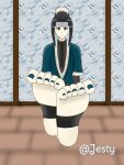  1boy black_hair feet girly_boy grin haku_(naruto) nail_polish naruto_(series) smile solo 