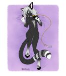  2023 anthro areola biped black_markings blush chest_tuft collar collar_only digitigrade domestic_cat eyebrows felid feline felis female fingerless_(marking) flat_chested genitals gloves_(marking) grabbing_sheets grey_eyes hair hi_res high-angle_view inner_ear_fluff leash leashed_collar leg_markings looking_at_viewer malachyte mammal markings navel nipples nude pink_nose pussy simple_background socks_(marking) solo toeless_(marking) tuft white_hair white_markings 