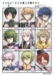  1girl 6+boys ahoge amami_rantaro black_hair black_jacket blonde_hair blood blood_on_face blush braid character_request collared_shirt danganronpa:_trigger_happy_havoc danganronpa_(series) danganronpa_v3:_killing_harmony emoji glasses green_hair grey_hair grin hair_between_eyes hair_ribbon hashi_(84_rainco) highres injury jacket kirigiri_kyoko long_hair master_detective_archives:_rain_code messy_hair multicolored_hair multiple_boys necktie outside_border pink_blood purple_hair red_hair ribbon saihara_shuichi semi-rimless_eyewear shirt short_hair side_braid smile teeth togami_byakuya tongue tongue_out translation_request twilight_vivia two-tone_hair zzz 