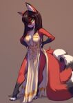  brown_hair canid canine clothed clothing dress female fox green_eyes hair hi_res kolae mammal red_body 