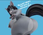  3d_(artwork) anthro areola asinus bent_over big_breasts big_butt black_areola black_hair black_nipples blue_eyes breasts butt chunkerbuns curled_hair digital_media_(artwork) donkey english_text equid equine female fur grey_body grey_fur hair haylee_(chunkerbuns) huge_breasts huge_butt looking_at_viewer looking_back looking_back_at_viewer looking_down looking_down_at_viewer mammal nipples presenting presenting_hindquarters rear_view solo text wide_hips 