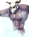  abs bathing biped bone convenient_censorship elias_ainsworth horn looking_at_viewer male muscular muscular_male navel nipples pecs purple_body red_eyes showering skull skull_head solo standing zaqiizawa 