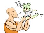  anon_(snoot_game) anthro bald blush breasts clothed clothing colored dinosaur duo english_text female hair human male mammal ornithischian reptile scalie shirt simple_background size_difference snoot_game snout stegosaurian stegosaurus stella_(snoot_game) tail tank_top text thyreophoran topwear unknown_artist 