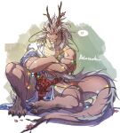  anthro antlers barbel_(anatomy) belt christmas_lights clothing cross-popping_vein dragon eastern_dragon horn lan_rizardon looking_at_viewer male rope rope_belt sitting solo tail 