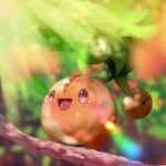  :d blurry blurry_background branch cherubi commentary_request day happy highres light_rays no_humans omega_takai open_mouth outdoors pokemon pokemon_(creature) smile solo tongue 