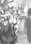  absurdres breast_slip breasts club_(weapon) cuffs curled_horns earrings greyscale hair_ornament hair_stick hakama hakama_pants hato_hato_hato highres hoop_earrings horns japanese_clothes jewelry kimono large_breasts monochrome one_piece oni pants shackles sketch sleeveless sleeveless_kimono spiked_club weapon yamato_(one_piece) 