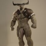  absurd_res balls dragon_age genitals grey_body hi_res humanoid iron_bull male muscular muscular_humanoid muscular_male nipples pecs penis qunari solo vein veiny_penis voluox 