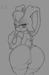 anthro big_breasts big_butt big_ears breasts butt camel_toe champchidi clothing female hi_res lagomorph leporid looking_at_viewer looking_back looking_back_at_viewer mammal monochrome panties rabbit sega solo sonic_the_hedgehog_(series) tail underwear vanilla_the_rabbit wide_hips 