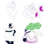  2021 abdominal_bulge anal anal_vore anthro belly big_belly big_breasts big_butt bovid breast_belt breasts burping butt caprine clothing digital_media_(artwork) female female_pred genitals goo_creature hi_res huge_belly huge_breasts huge_butt human hyper hyper_belly kindred_(lol) lamb_(lol) league_of_legends legwear mammal mask multiple_prey overweight overweight_anthro overweight_female pussy riot_games rubber rubber_clothing rubber_suit rumbling_stomach scaliecrocs sheep sketch_page solo thigh_highs unbirthing vaginal vore 