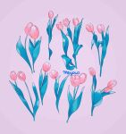  artist_name flower flower_focus highres leaf meyoco no_humans original pink_flower pink_tulip plant purple_background simple_background tulip 