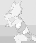  abstract_background anthro baggy_clothing breasts clothing creature71 female greyscale hi_res milanna_(creature71) monochrome reptile scalie side_boob sitting solo thinking wardrobe_malfunction 