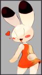  &lt;3 :3 animal_yokocho blush clothing collar dress female grey_background iyo lagomorph leporid looking_at_viewer looking_back mammal multicolored_ears n0ncanon one_eye_closed open_mouth open_smile rabbit red_clothing red_dress scut_tail shaded short_tail simple_background simple_eyes simple_face smile solo tail two_tone_ears vertical_bar_eyes white_collar wink 