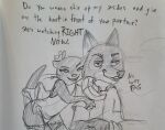  anthro canid canine clothed clothing dialogue disney drawing duo female fox hand_on_arm hi_res kris_(zootopia) male male/female mammal meme mustelid nick_wilde no_way_fag otter panties panties_down paper partially_clothed sketch smug thatmoosewithabigcaboose underwear underwear_down zootopia zootopia:_crime_files 
