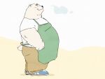  2023 anthro apron bear blush bottomwear clothing cute_fangs eyes_closed hi_res kemono male mammal overweight overweight_male pants polar_bear pommn_mn shirt simple_background solo topwear ursine 
