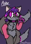  2_tails ambiguous_gender anthro ashe_infinity canid canine chocodraws_1273 collar fox fur grey_body grey_fur hair hi_res highlights_(coloring) infinity_symbol mammal multi_tail multicolored_body multicolored_fur multicolored_hair multicolored_tail pink_body pink_eyes pink_fur pink_hair pink_highlights purple_hair solo symbol tail 