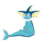  2020 3_fingers 3_toes black_nose blue_body eeveelution feet feral fin fingers frill_(anatomy) generation_1_pokemon hi_res male nintendo pawpads paws pokemon pokemon_(species) purple_eyes simple_background sitting sitting_on_tail smile solo spcrossing toes vaporeon white_background 