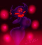  &lt;3 big_breasts big_butt breasts butt demon demon_humanoid fan_character fangs female hi_res horn humanoid nipple_piercing nipples nsfwtheodore nude open_mouth open_smile pentagram piercing purple_body red_eyes simple_background smile solo tail teeth thick_thighs 