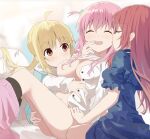  3girls blonde_hair blush bocchi_the_rock! breast_sucking breasts brown_eyes closed_eyes fff_threesome gotou_hitori group_sex hair_ornament highres ijichi_nijika kita_ikuyo large_breasts licking licking_another&#039;s_face multiple_girls pink_hair red_hair soha_(sirohase) threesome yuri 