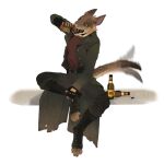  1:1 2019 anthro bethesda_softworks bottle clothed clothing coat container digitigrade fallout fingerless_gloves footwear gloves handwear hi_res hitmore male night_stalker_(fallout) rattle_(anatomy) simple_background sitting solo tail tail_motion tailwag toeless_footwear topwear white_background 