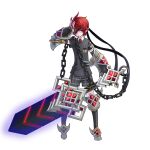  1boy armor black_shirt black_shorts boots chain eyepatch greatsword hero_(latale) latale necktie pointy_ears red_eyes red_hair shirt shorts sword transparent_background weapon 